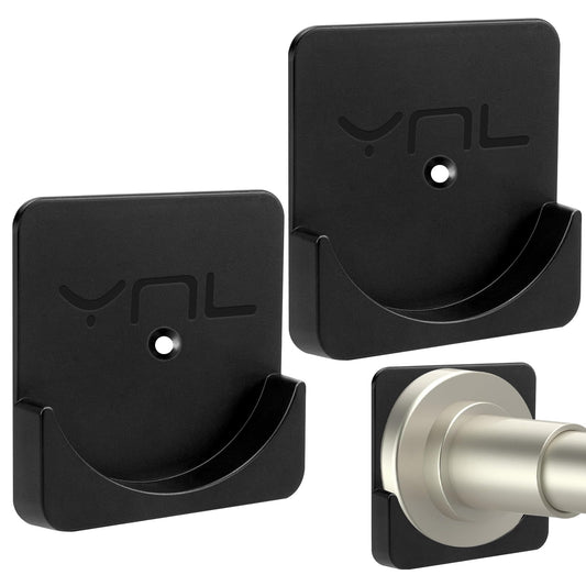 2 Pack Adhesive Shower Rod Holders, Black Transparent Rod Retainer | Never Fall Down Shower Tension Rod Holders for Wall(Rod Not Included)