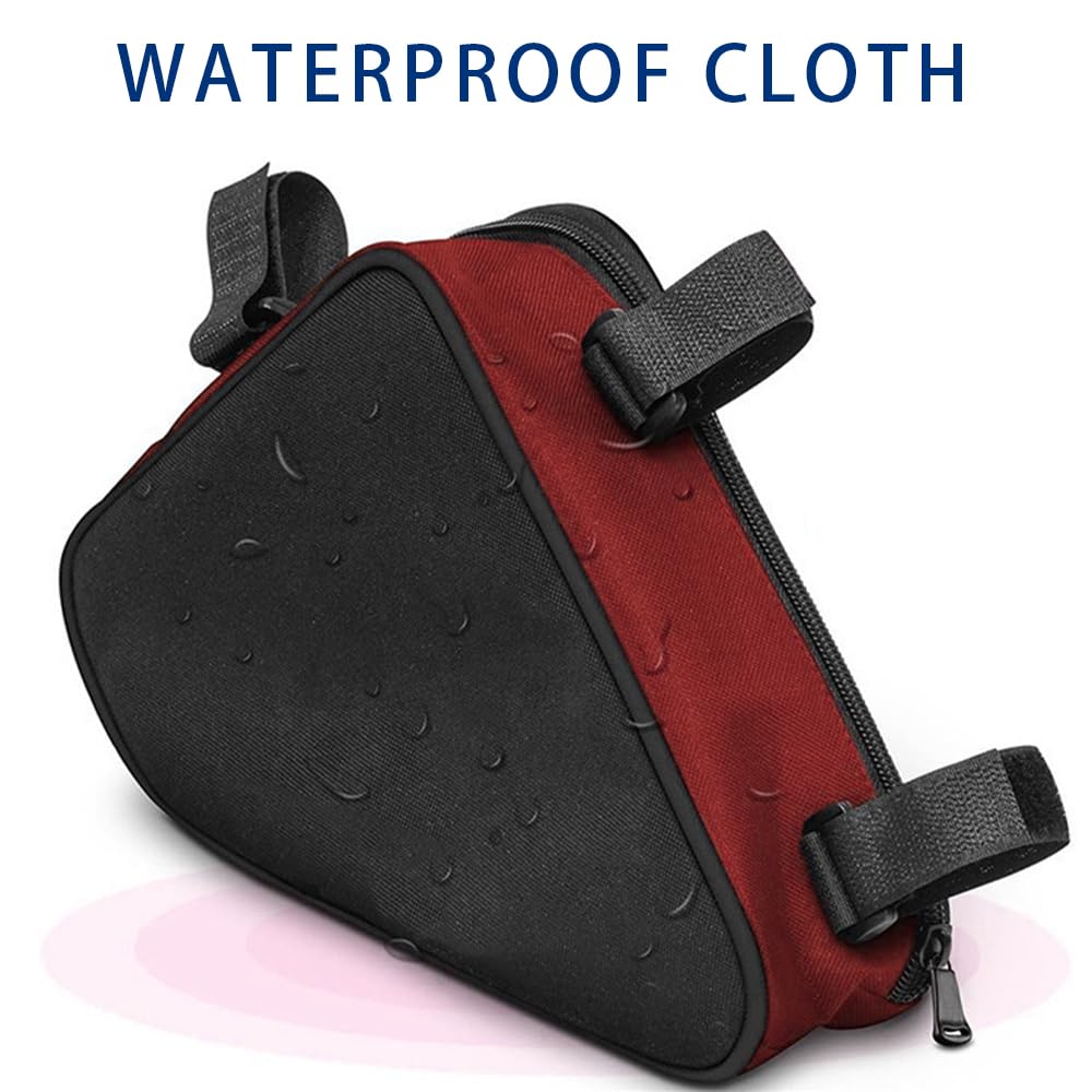 YERGOFE Bike Triangle Bike Bag - Red - Bicycle Accessories for Adult Bikes，Water Bottle Pocket， Waterproof