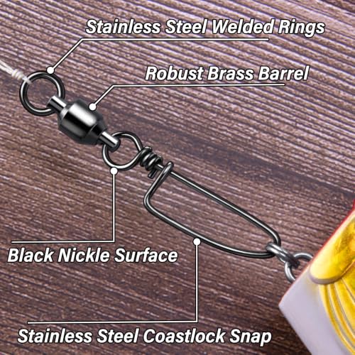 20-Pack Fishing Swivels with Snaps - 35LB Strength