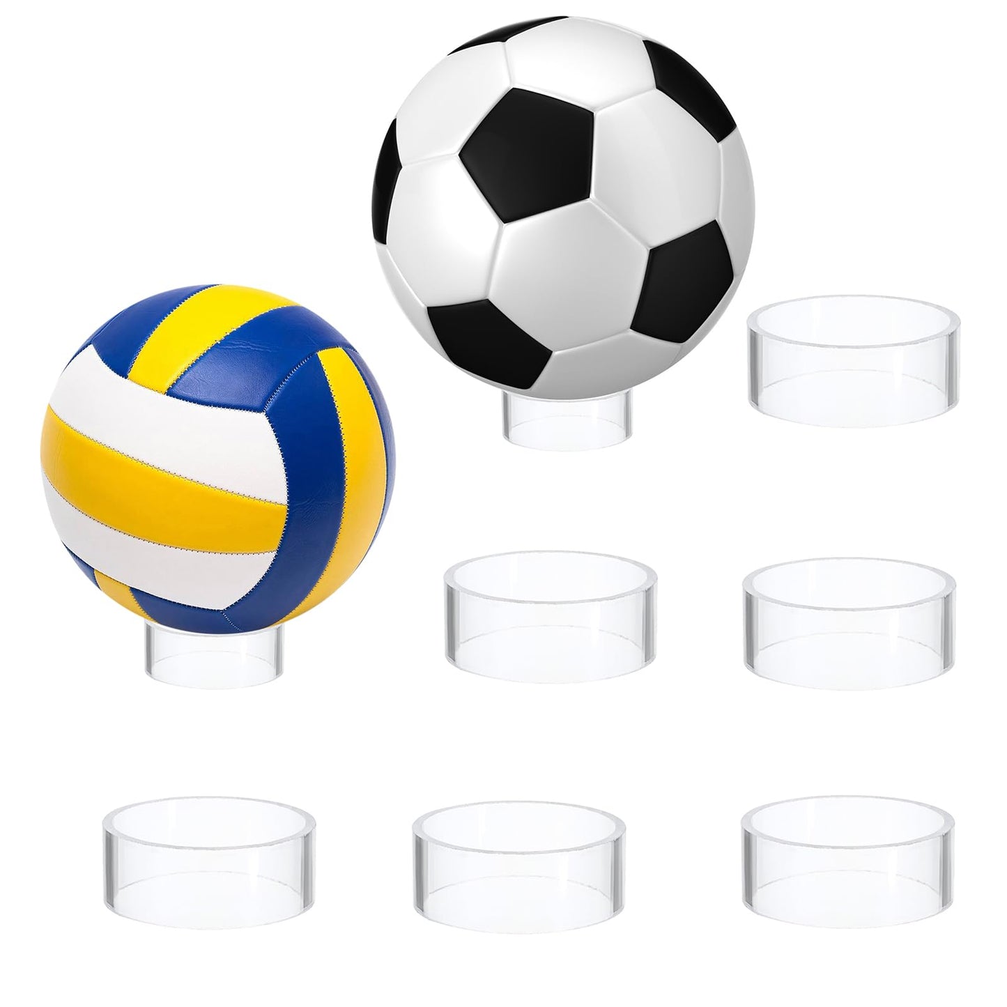 Hipiwe 6Pcs Ball Display Stands Sphere Hoder - Plastic Sport Ball Holder Clear Soccer Ball Display Rack Memorabilia Ball Display Ring Pedestal for Sphere Football Basketball Volleyball,2.6" D