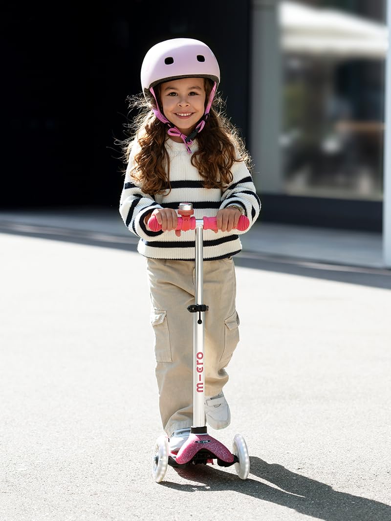 Micro Kickboard | Mini Deluxe Glitter LED Scooter | Adjustable Handlebar | Lean-to-Steer | Lightweight | Three-Wheeled | Kids Ages 2-5 yrs (Glitter Pink)