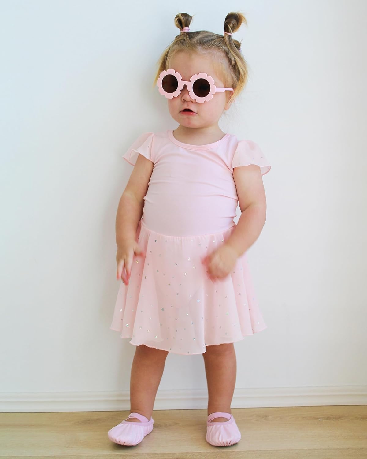 Stelle Ballet Leotard for Girls - Toddler Pink Dance Outfit with Ruffle Sleeves & Skirt
