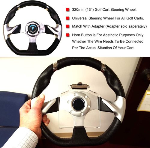 TakeLook - 13 inch Golf Cart Steering Wheel Fit for Yamaha /EZGO /Club Car /Star Car /Excar /icon and Other Most Models Golf Cart. (Steering Wheel - Flat)