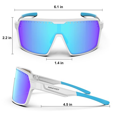 HAAYOT Polarized Cycling Glasses,Sports Sunglasses for Men Women,Baseball Running Fishing Biking Sunglasses with 3 Lenses White Azure Blue