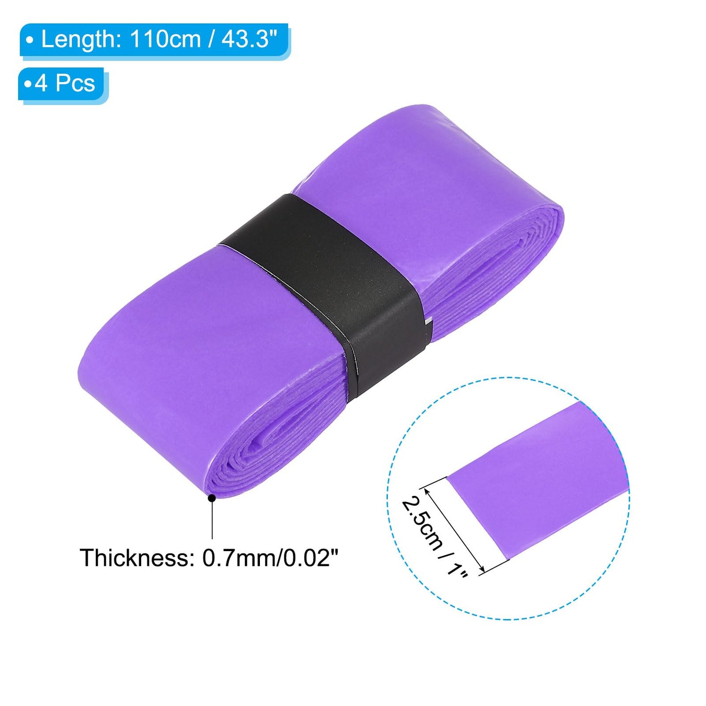 PATIKIL 43.3" Tennis Racket Grip Tape, 4 Pack Anti Slip Absorbent PU Badminton Overgrip Racquet Grip Tape for Baseball Pickleball Paddle, Purple