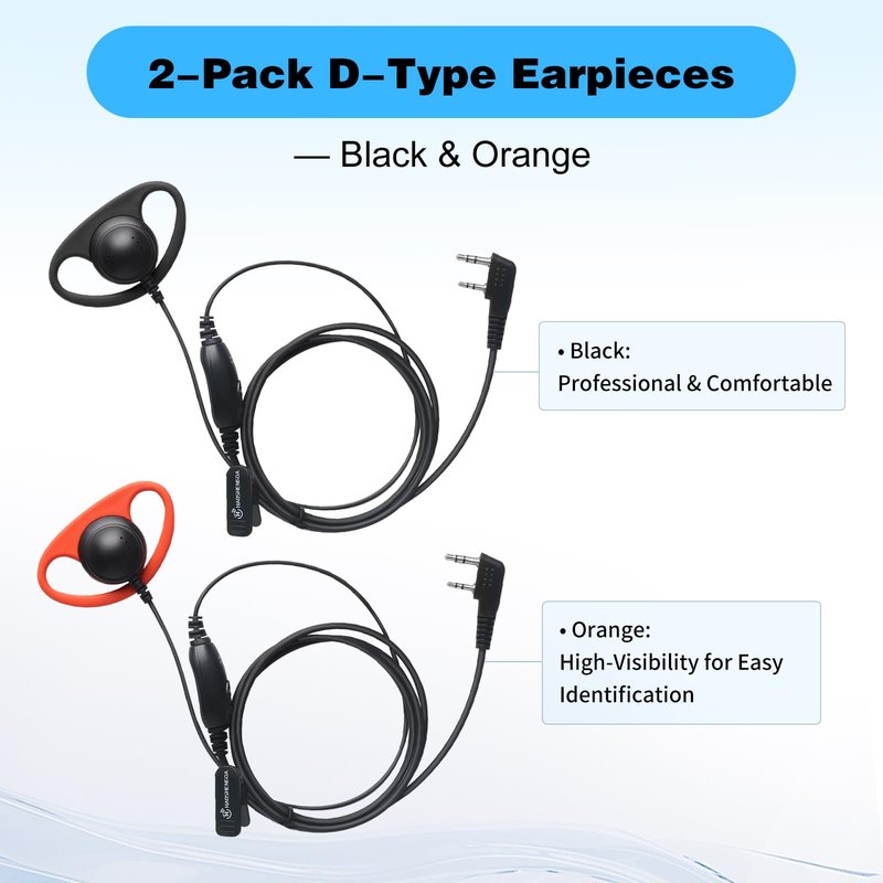 2-Pakc Walkie Talkie Earpiece Surveillance Kit Compatible with Baofeng Kenwood Retevis Pxton BTECH Walkie Talkie Radio with PTT Mic Headset Accessories Black & Orange (D-Shaped)