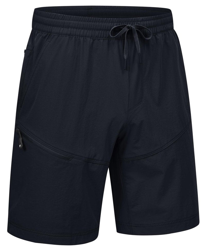 Rdruko Men's Hiking Shorts 9'' Quick Dry Lightweight Work Cargo Outdoor Elastic Waist Shorts with Zipper Pockets, Navy Blue, L