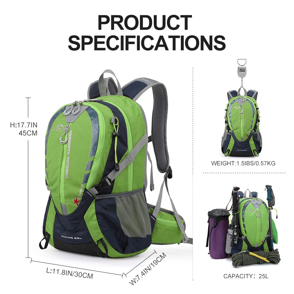 INOXTO Small Hiking Backpack with 2L Water Bladder and Rain Cover, 25L Hydration Backpack Hiking Daypack (Green)