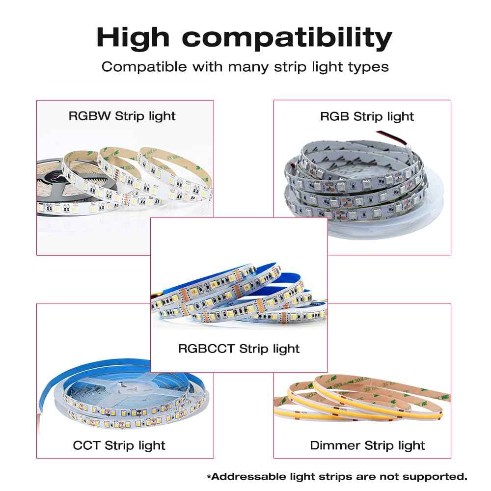 ESP32 PWM WLED LED Controller 5 Modes in 1 DC 12-24V WiFi Wireless App Control Easy Wiring DIY Static Dynamic Mode Lighting For Analog RGBCCT RGBW RGB WWCW CCT Dimmer Strip Light WLED Pre-installation