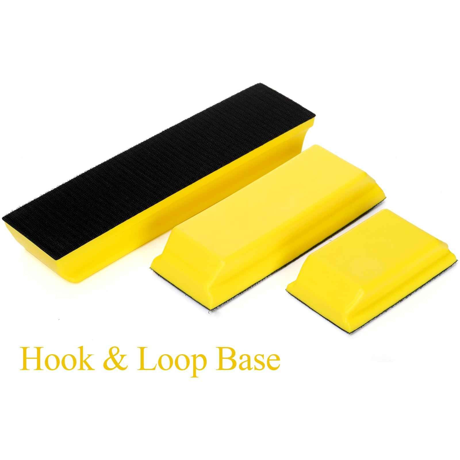 Fasmov Sanding Block Set, 3 Pack Rectangle Auto Body Sanding Block, 10.75", 7.7" and 4.7", Hook & Loop Backing Hand Sander Tools Kit for Woodworking, Furniture and Crafts Polishing, Yellow