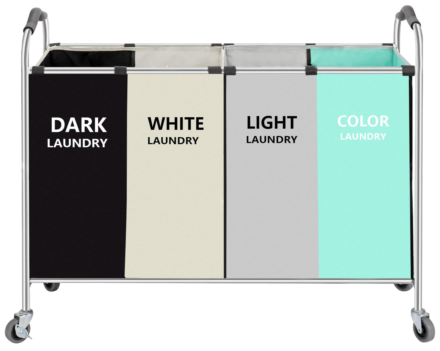 Laundry Basket, Large Laundry Hamper with Wheels, 4 Section Laundry Bag for Dirty Clothes, Towel Organizer & Toys Storage Cart in Laundry Room Organization (4- section Green)