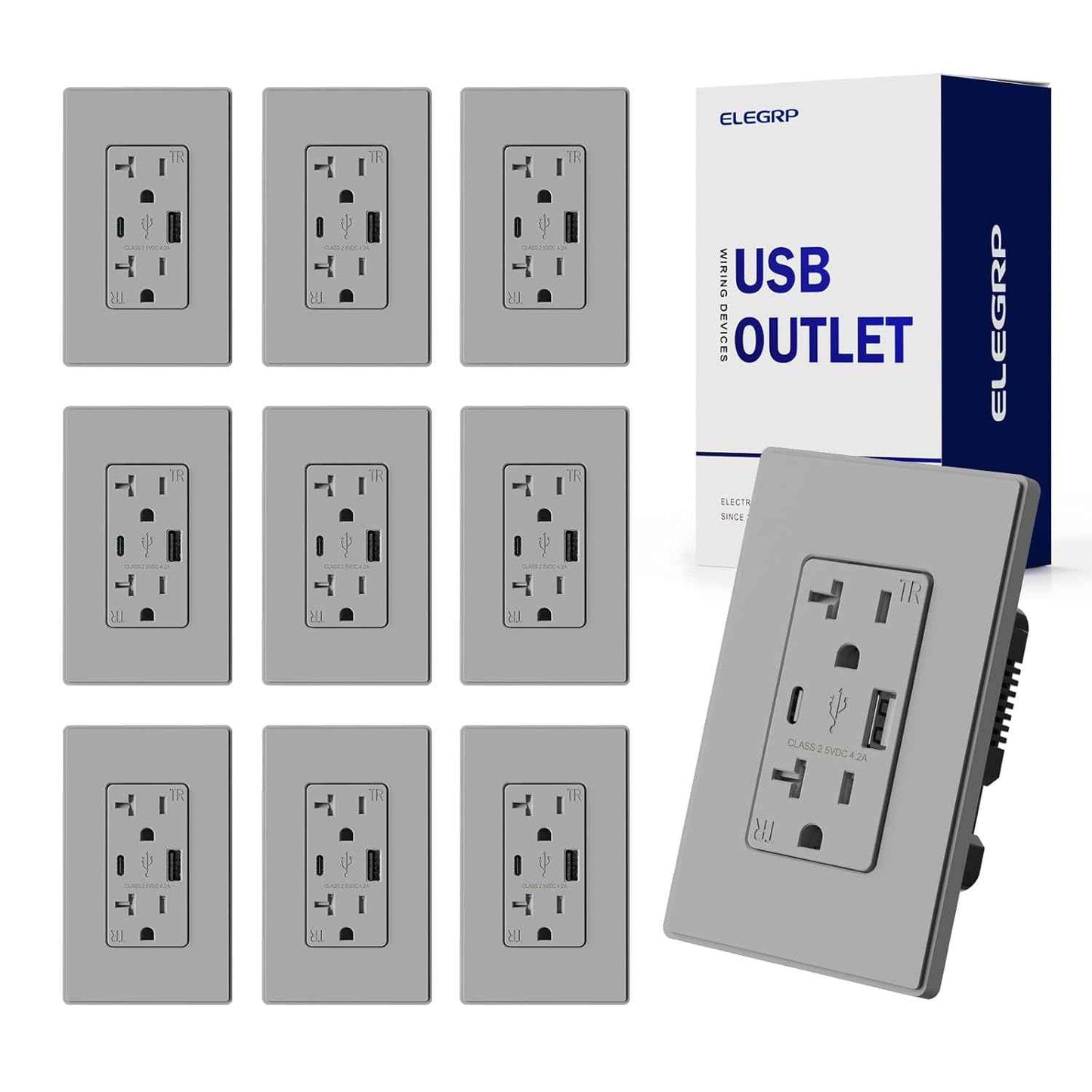 USB Wall Charger Outlet with A & C Ports - 15A Tamper Resistant, UL Listed, 6 Pack, Light Almond