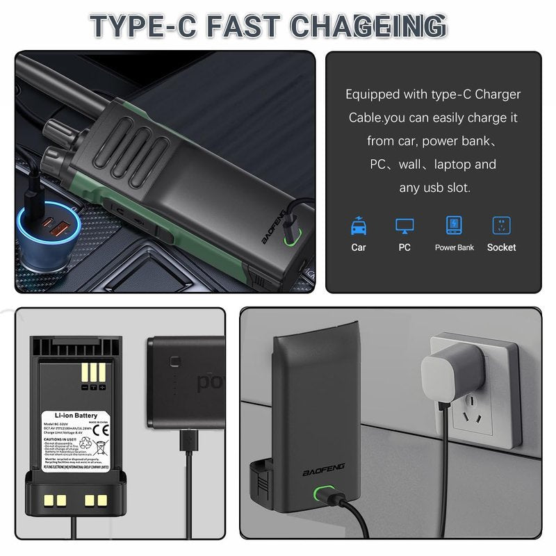 BAOFENG DM32 UV32 Battery High Capacity Replacement 2500mAh Battery with USB-C Charging Cable for Ham Radio Compatible DM-32UV UV-32 Series Two-Way Radio Walkie Talkies Accessories,2Pack
