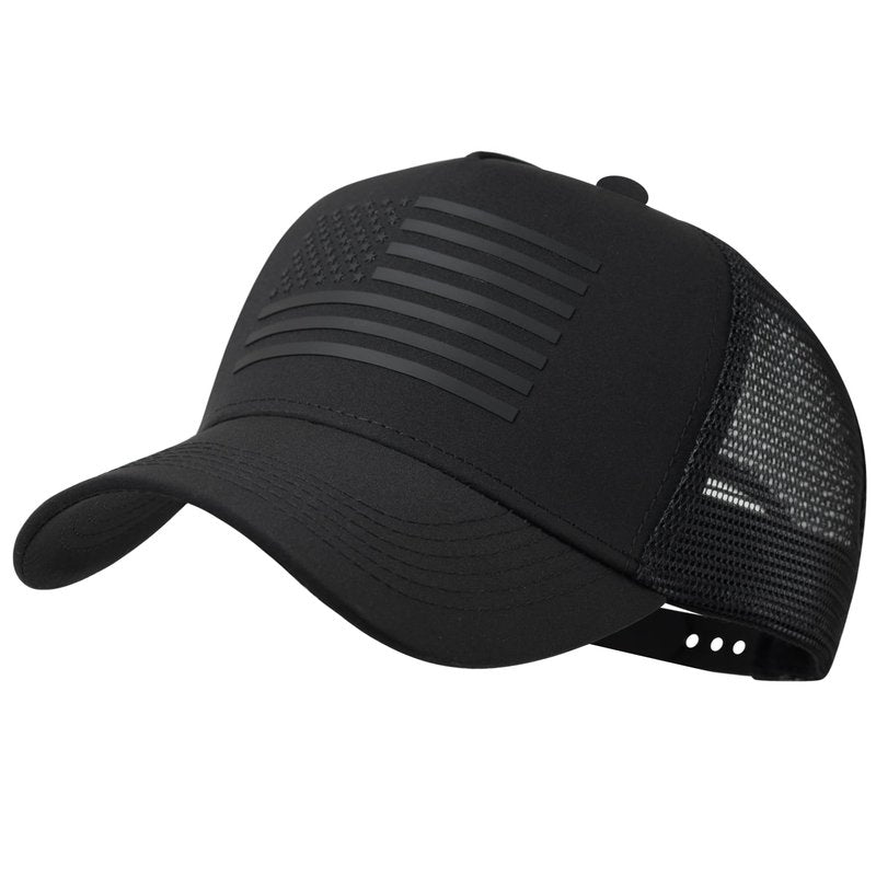 IIN American Flag Mesh Baseball Cap, Patriotic Trucker Hat for Men Women, Quick-Dry Breathable Design, Adjustable Snapback Black/Black