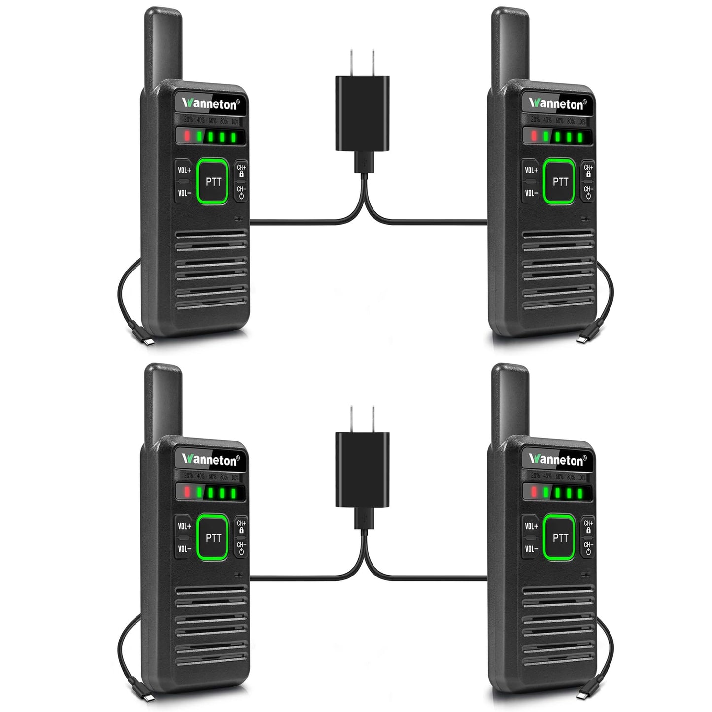 Wanneton RT22pro walkie talkies Wireless Frequency Copy Rechargeable Walkie Talkies for Adults,walkie talkies 4 Pack Long Range with VOX, Scrambling, decoding, Battery Display, scanning.