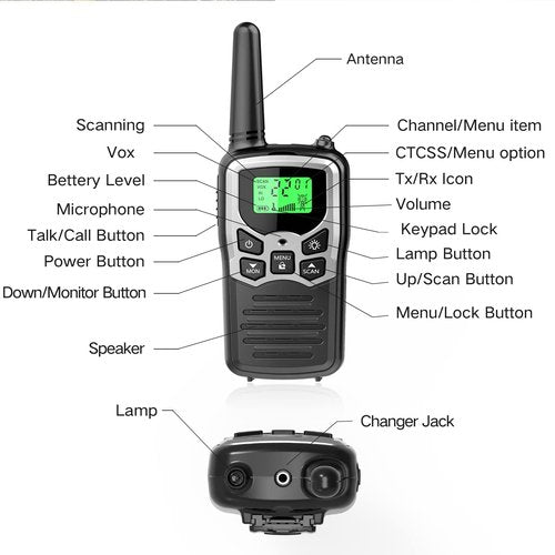 Walkie Talkies,MOICO Long Range Walkie Talkies for Adults Two-Way Radios with 22 Channels FRS VOX Scan LCD Display with LED Flashlight for Field, Survival Biking Hiking Camping 2 Pack (Silver A)