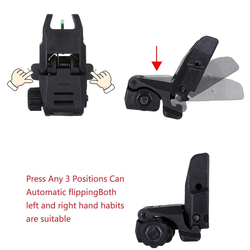 Fiber Optic Sights,Co-Witness Height Red Dot Sight,Flip Up Front and Rear Backup Sights & Green Fiber Optics Dots,Tool-Free Adjustable Front Sight Rapid Transition