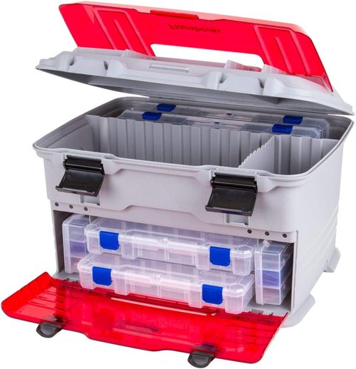 Flambeau Outdoors T5PW "IKE" Tackle Box - Fishing Organizer with Tuff Tainer Boxes, Zerust Anti-Corrosion | Translucent Red/Gray