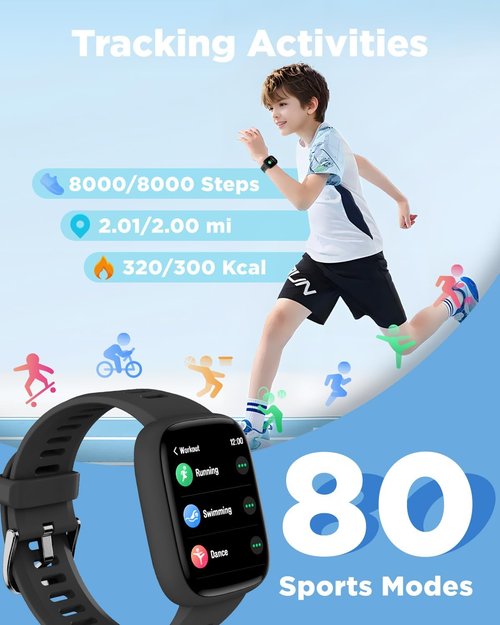 BIGGERFIVE Smart Watch for Kids - 1.8" Fitness Tracker with Heart Rate Monitor & IP68 Waterproof | Fun Games for Ages 5-16