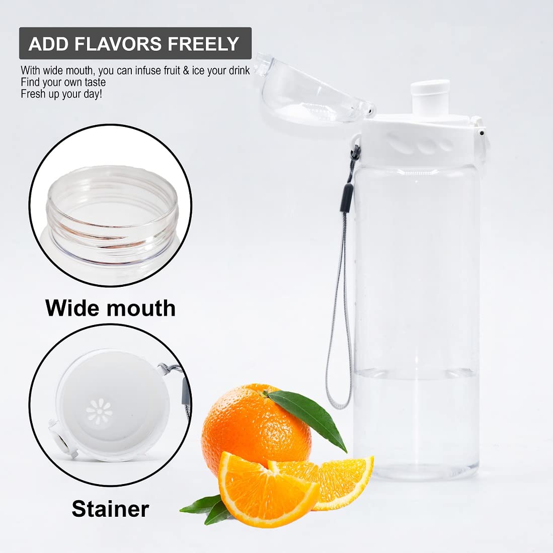 GearTek Clear Plastic Water Bottle | No Markings 24oz Chug Lid Sports Water Bottle | Leak Proof Re-Usable Flip Top Plastic Drinks Bottles for School, Exams, Office, Gym, Cycling (Clear-24oz)
