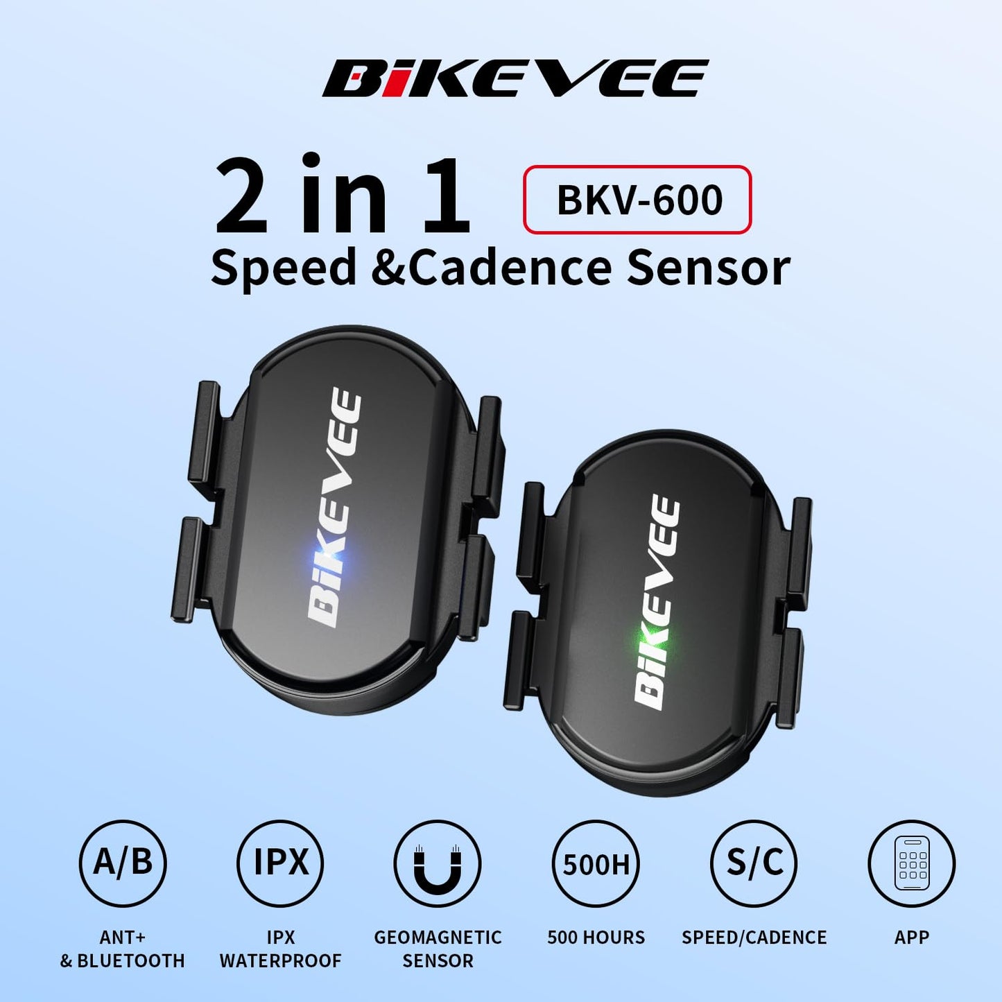 Bikevee Cadence & Speed Sensors 2-Pack for Cycling, Wireless Bluetooth & ANT+ RPM Sensors for Road, Spin & Indoor Bikes, Compatible with Zwift