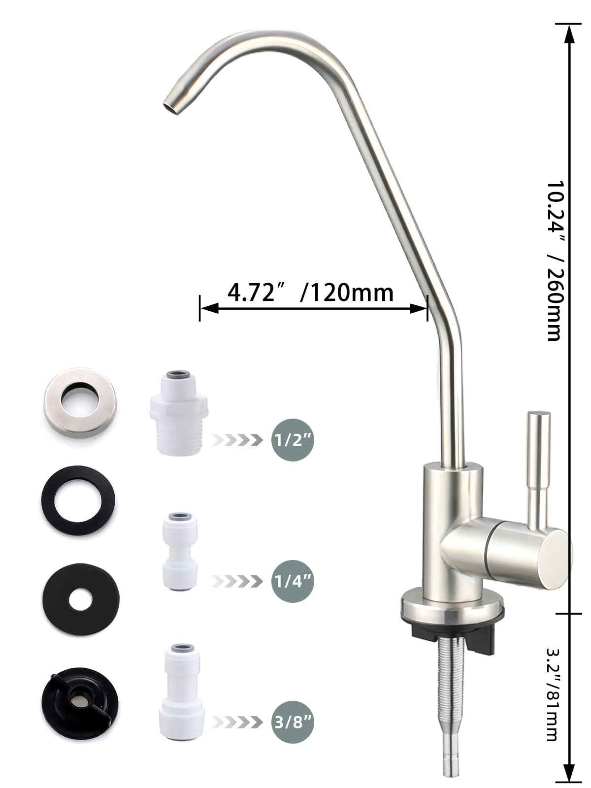 Drinking Water Faucet,Easy to Install Lead-Free Sink RO Faucet,Water Filter Faucets for Kitchen Bar Sink,Brushed Nickel SUS304 Reverse Osmosis Faucets
