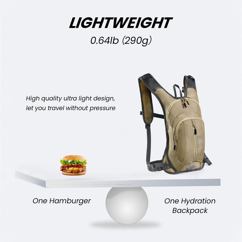 Nepest Hydration Pack Backpack with 2L Water Bladder, Lightweight Water Backpack for Hiking, Running, Biking, Khaki