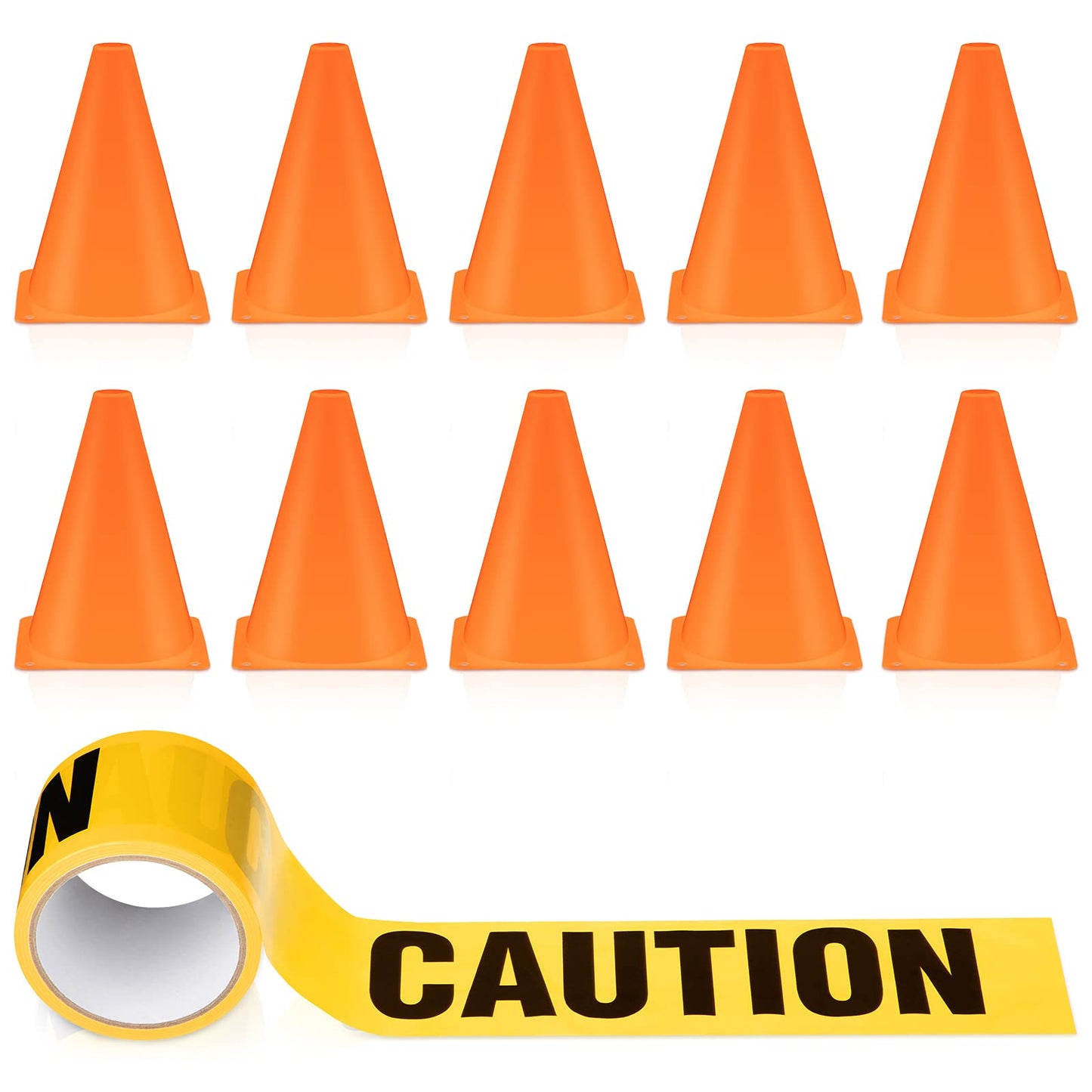 Frienda 11pcs Construction Party Supplies Set with Mini Traffic Cones and Caution Tape for Construction Theme Birthday Party Decorations, Indoor and Outdoor Games Favors(7.1 Inch Tall,Classic)