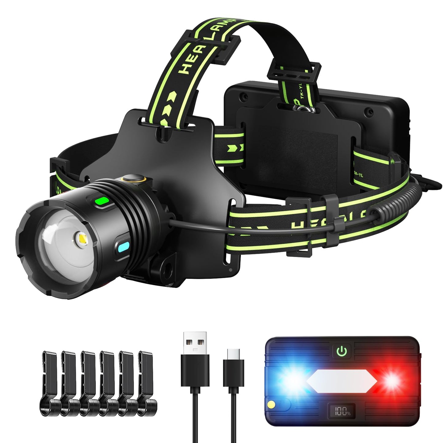 RFIUCH 1200 Lumens Super Bright LED Rechargeable Headlamp, Zoomable Head lamp with 9 Lighting Modes, 90° Adjustable & IP67 Waterproof for Camping | Hiking | Climbing | Fishing | Hunting | Auto Repair