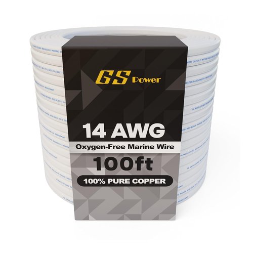 GS Power 14 Gauge Marine Wire - 100 Ft Oxygen-Free Tinned Copper Electrical Cable for Boats & RVs