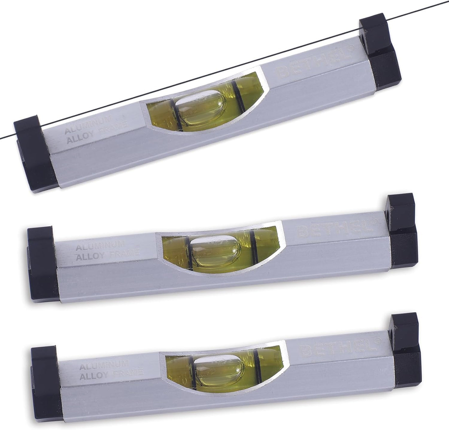 BETHEL 3 Packs Bubble Line Level String Tools, Aluminum Mini Leveler for Construction, Engineering, Camping, DIY Projects