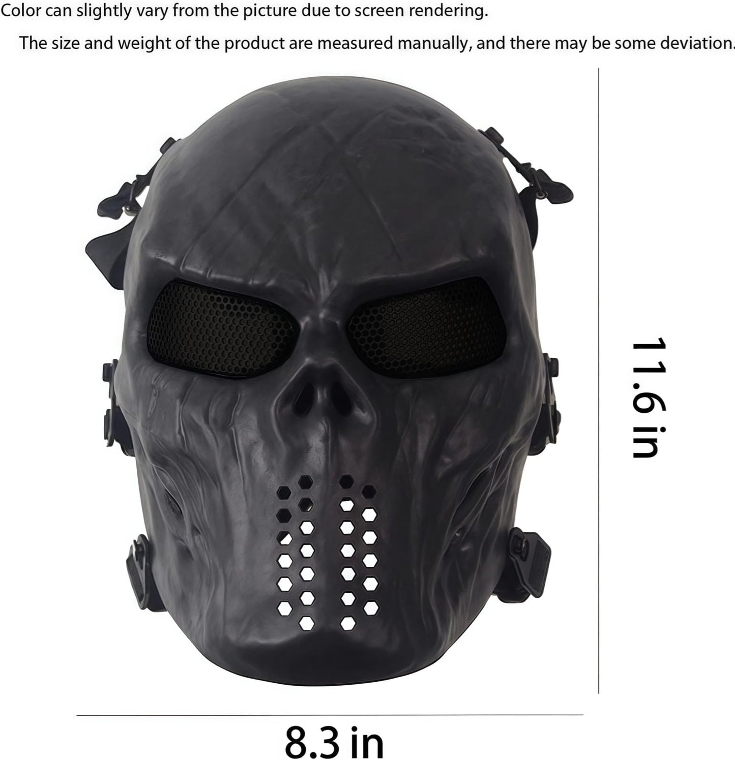 Scary Halloween Ghost Mask - Tactical Mask Skeleton with Metal Mesh Eye Protection ， Rave Adult Entire Head Realistic Latex Helmet,for Halloween Airsoft CS Game Cosplay and Masquerade (Black Skull)