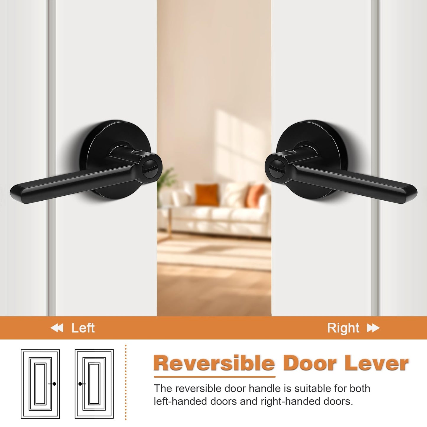 Probrico Privacy Door Handles for Bedroom and Bathroom Black Interior Door Handles, Keyless Privacy Door Lever Reversible, 6 Pack
