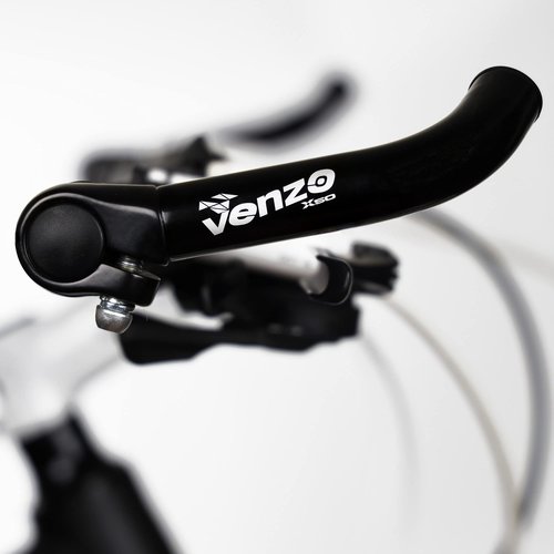 Venzo Bicycle Handlebar Extender for Mountain Hybrid Bike - Compatible with 7/8'’ 22.2mm - Flat Bar Ends with Plugs - 150mm - Ergonomic Design Lightweight & Durable - Gloss Black