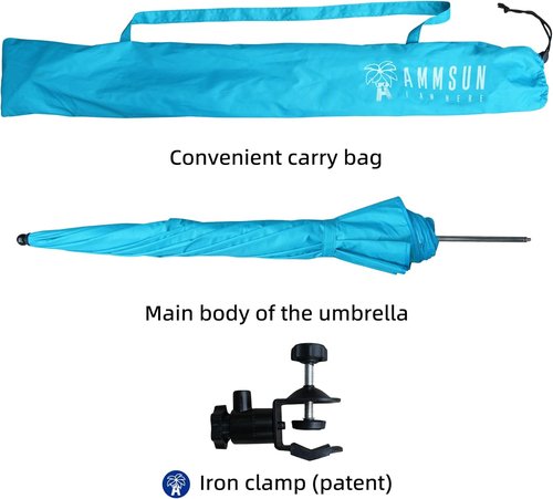 AMMSUN XL Chair Umbrella - Adjustable 47-Inch 360-Degree Swivel | UPF 50+ Portable Bright Blue Umbrella for Camping, Beach, Strollers, Wheelchairs, Golf Carts
