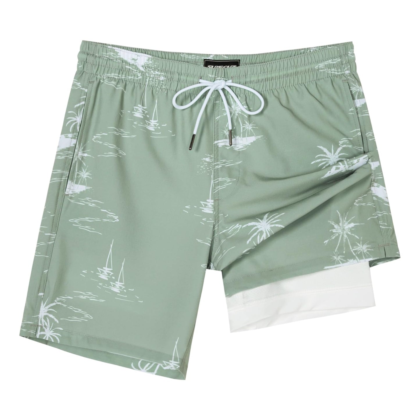 SURF CUZ Mens Swim Trunks with Compression Liner Quick Dry Swim Shorts 7" Swimming Trunks Stretch Bathing Suit 7 Inch,Coconut Island,XS