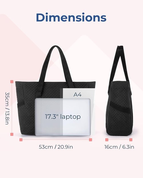 BAGSMART Crush Tote Bag - 20L Quilted Work Tote with Zipper | Stylish Travel Essentials for Women