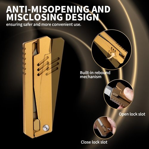 XXOK Pocket Folding Knife Multi functional EDC Aluminum Alloy Lightweight and Practical Outdoor knives Camping and Fishing Practical Small Knife (Gold)
