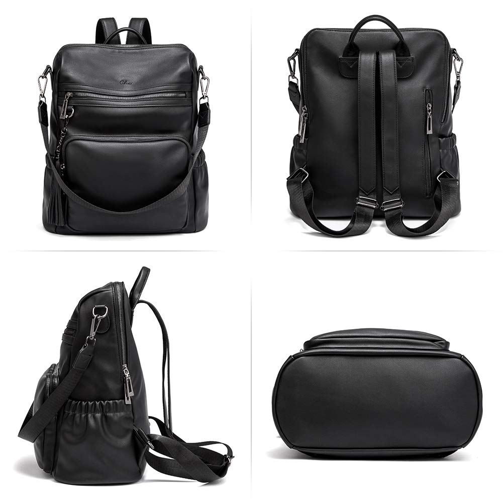 CLUCI Backpack Purse for Women Black Backpack Leather Large Travel Fashion Designer Convertible Ladies Work Bags