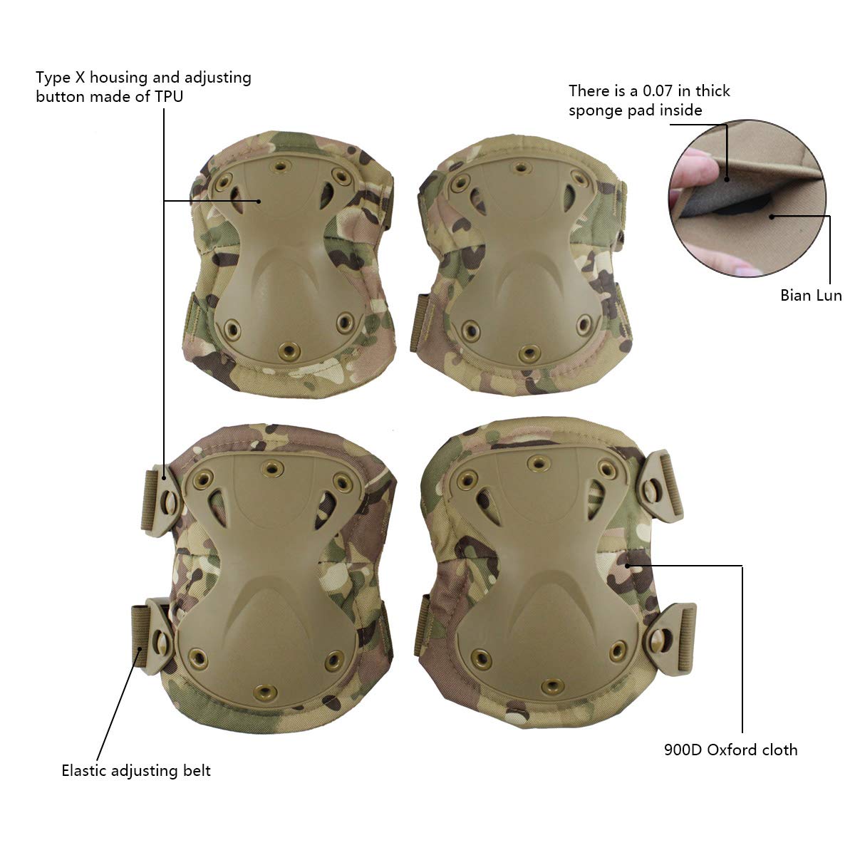 Tactical Combat Knee & Elbow Protective Pads Set for Outdoor CS Paintball Game Cycling Safety Skateboarding Gear Skates Knee Protection Guard Pads (MC03)