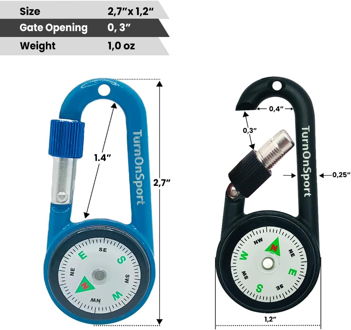 Skiennix Compact Compass Keychain - 2 Pack Magnetic Carabiner Clip for Hiking | Twist Lock Design for Kids