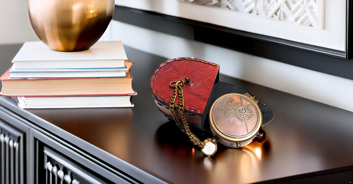 NauticalMart Brass Compass with Engraving - Not All Who Wander are Lost - Personalized Gift for Adventurers - Includes Leather Case - Ideal for Camping and Nautical Enthusiasts