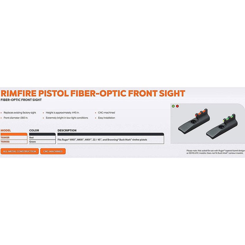TruGlo Fiber Optics Ruger Pistol Handgun Front Sight Replacement Accessory for Ruger MKII, MKIII, 22/45, and Browning BuckMark Rimfire Pistols