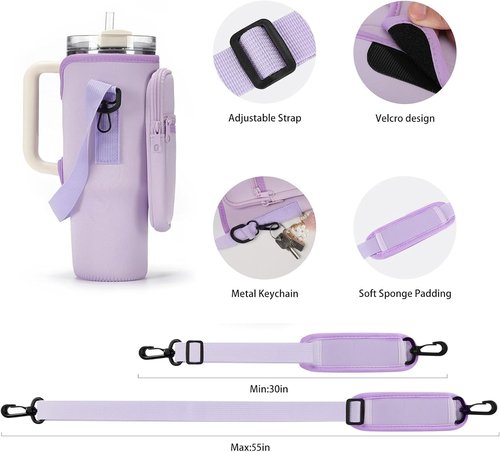 GOEWY Water Bottle Carrier Bag - Neoprene Holder for Stanley 40/30 oz Tumbler | Includes Phone Pocket & Straps