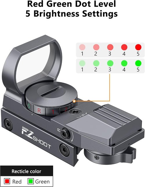 EZshoot Red Green Dot Sight - Holographic Reflex Scope with 4 Adjustable Reticles & 20mm Rail Mount