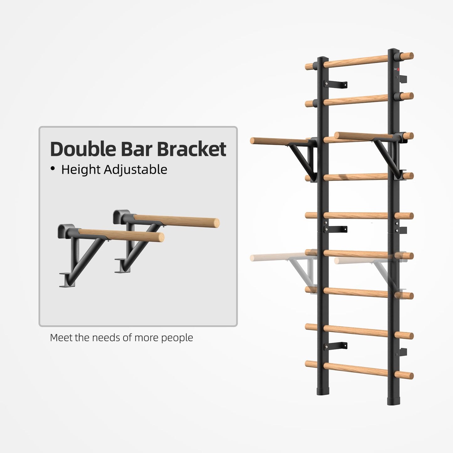 DHT Double Bar Bracket, Swedish Ladder Dip Bar Exclusive Attachment, for Home, School, Physical Therapy and Gymnastics