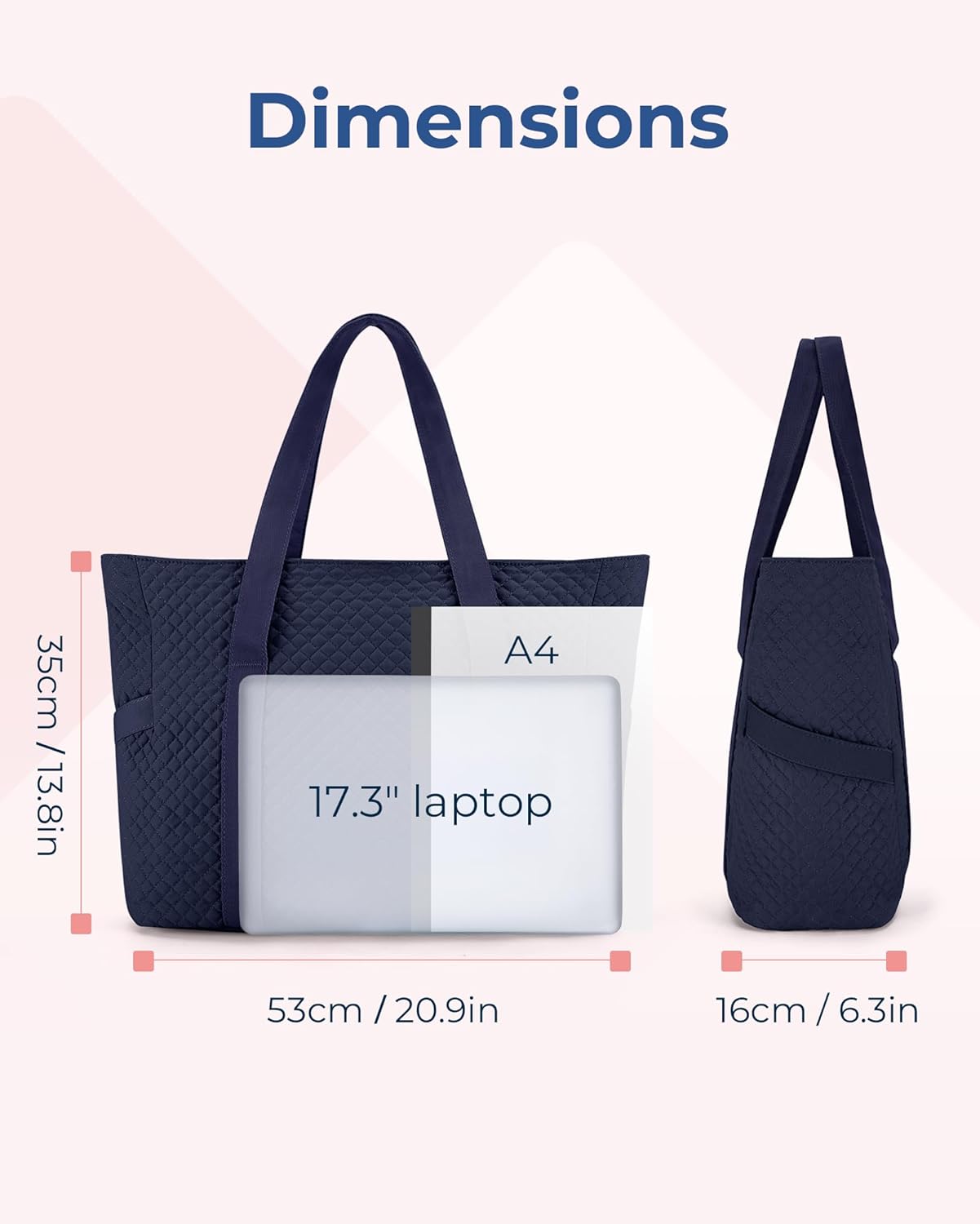 BAGSMART Tote Bag for Women - 20L Quilted Puffer Work & Travel Essentials with Zipper