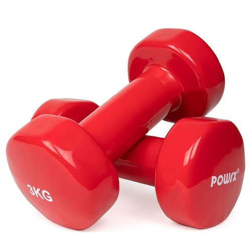 POWRX Vinyl Dumbbell Sets 0.5kg - 10kg | 1lbs-22lbs - Ideal hand weights sets for women, 6.9" long and 1.4 inches in diameter, 2 x 3 kg, Red