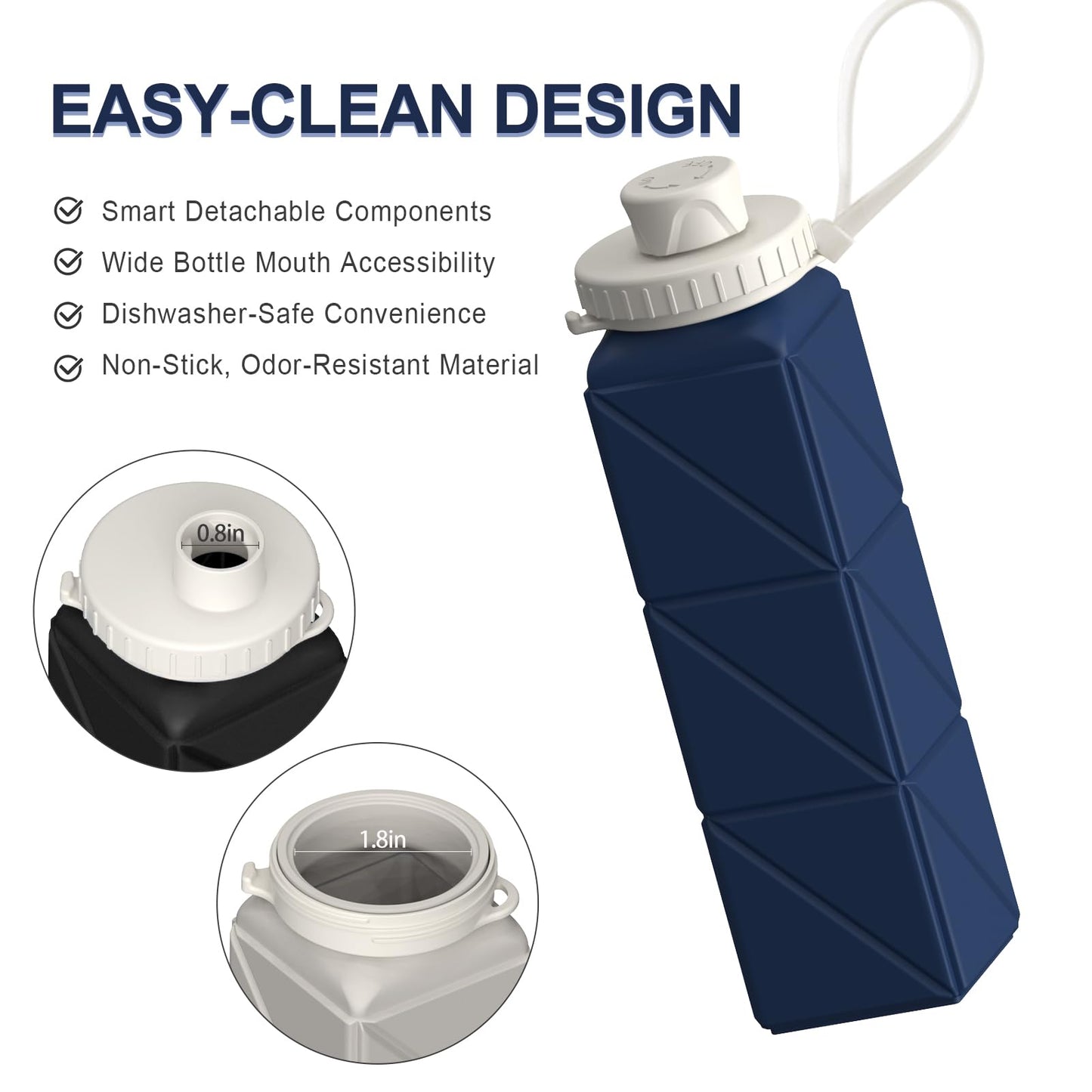 Collapsible Water Bottles 2 Pack, 21oz/610mL, Silicone Travel Water Bottle