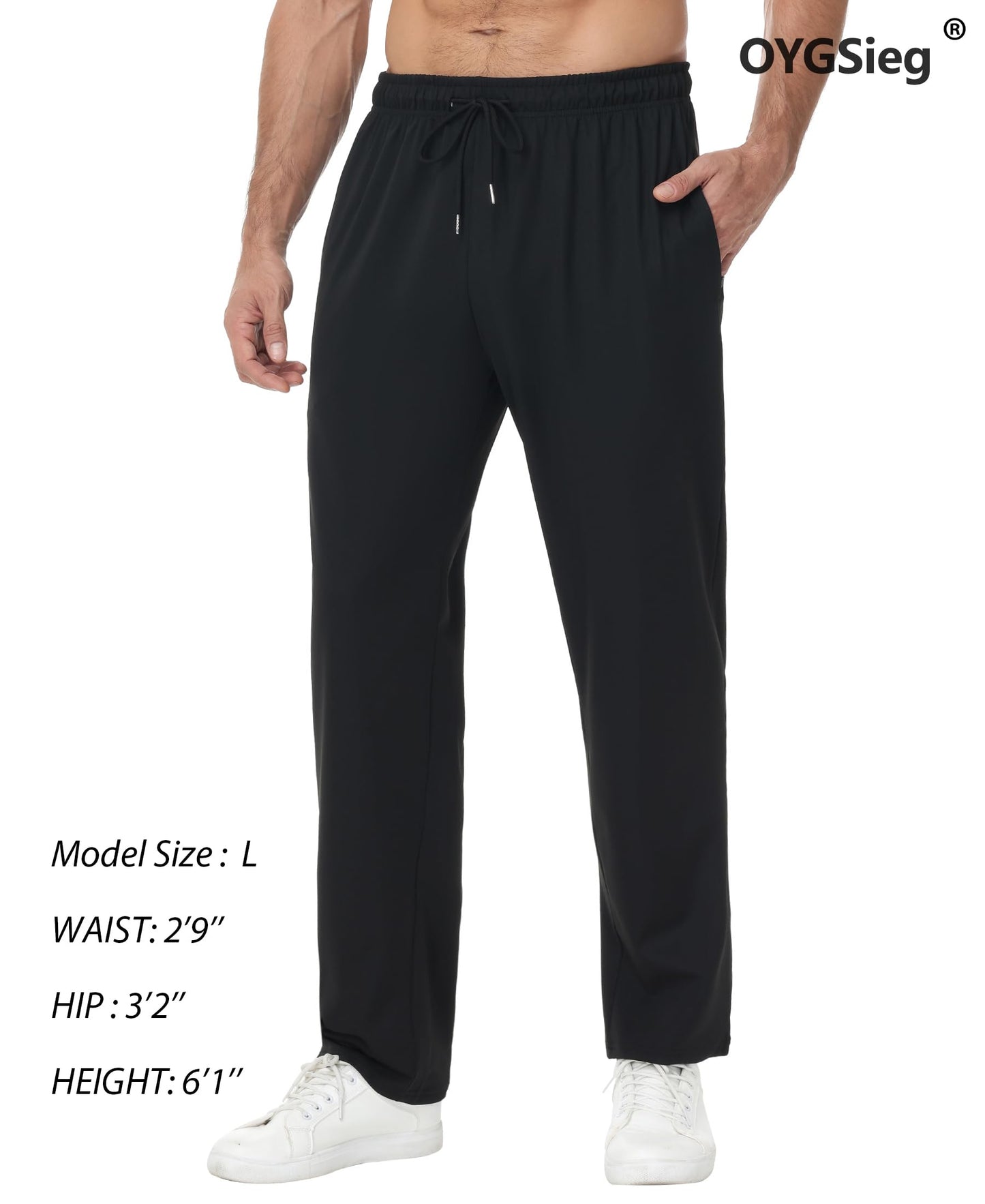 OYGSieg 4 Pack Mens Sweatpants with Zipper Pockets Open Bottom Joggers for Men Lightweight Track Pants for Casual Hiking